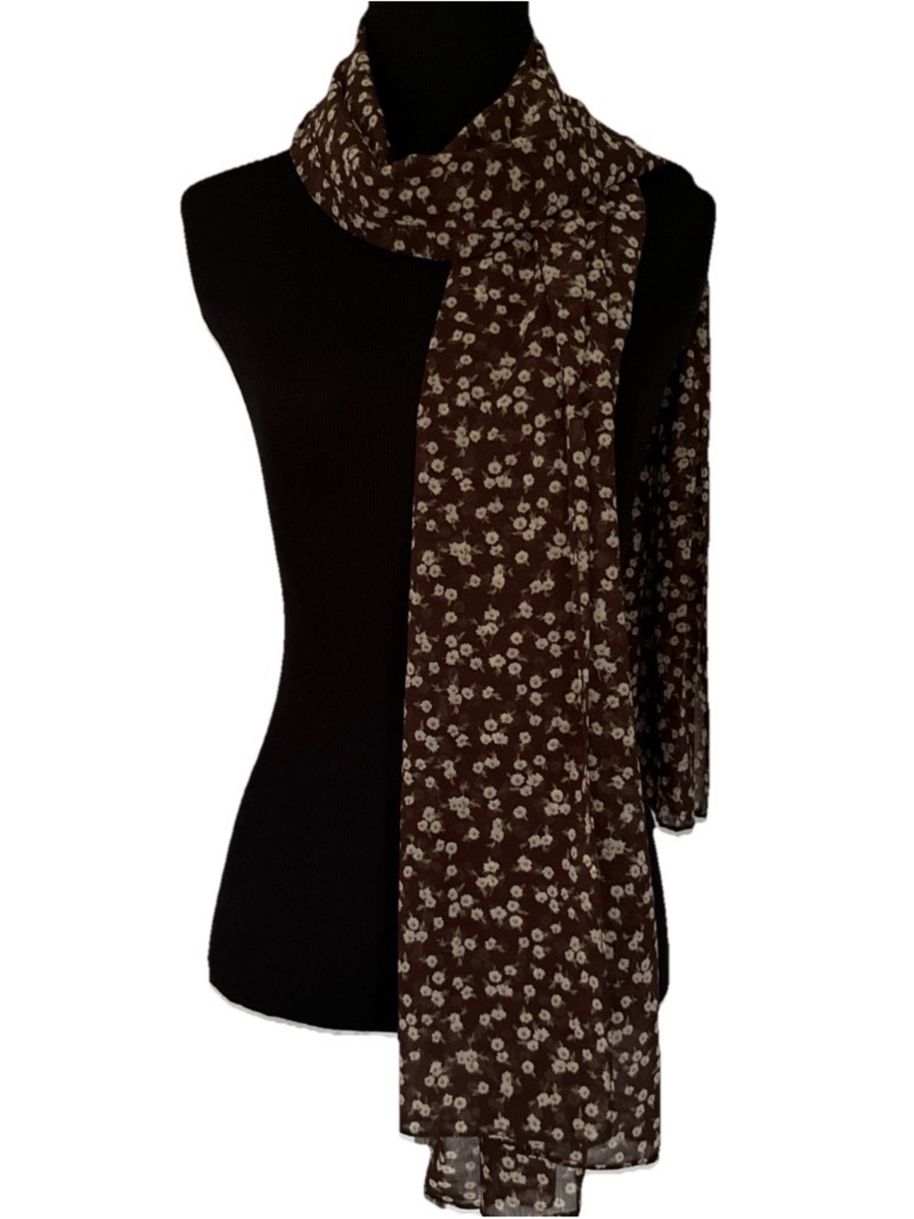 Retro Style Cottagecore Lightweight Flowy Daisy Brown Floral Scarf Boho
